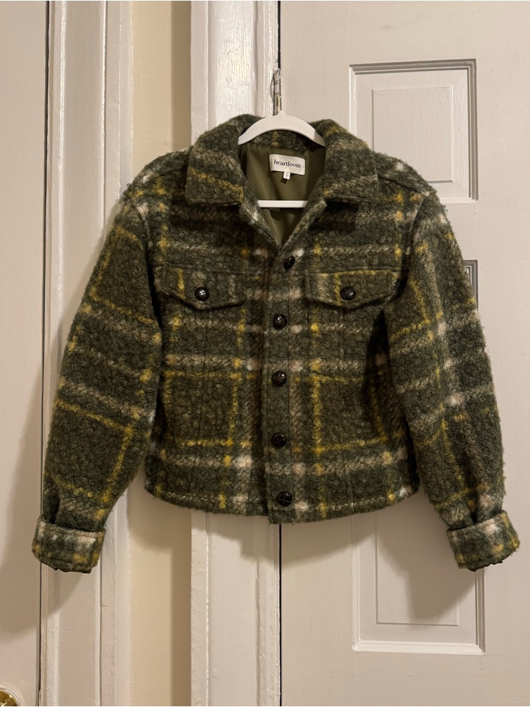 Heartloom Plaid Boucl Shacket Jacket Olive Green Mustard Yellow S